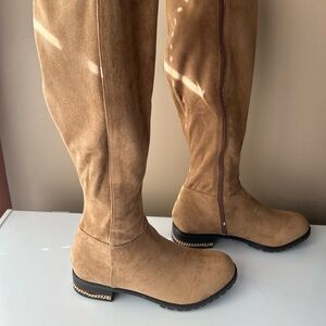 XOXO knee high wide calf taupe boots